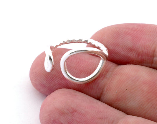 Drop Circles Frames Adjustable Ring Shiny Silver Plated Brass (5US - 8US inner size) 4350