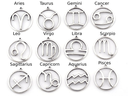 Horoscope Charms Astrological Zodiac Signs Symbols Pendant, Earring Charms Antique Silver Plated Brass (32x29mm) 5020 - 5031