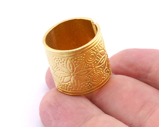 Flower Tube Adjustable Ring Raw brass (18.5mm 8.5US inner size) OZ2752