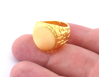 Signet Ring Textured Adjustable Ring Blank - Gold Plated Brass (17mm 7US inner size - Adjustable ) OZ2655