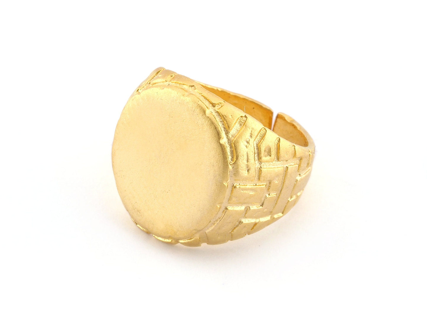 Signet Ring Textured Adjustable Ring Blank - Gold Plated Brass (17mm 7US inner size - Adjustable ) OZ2655