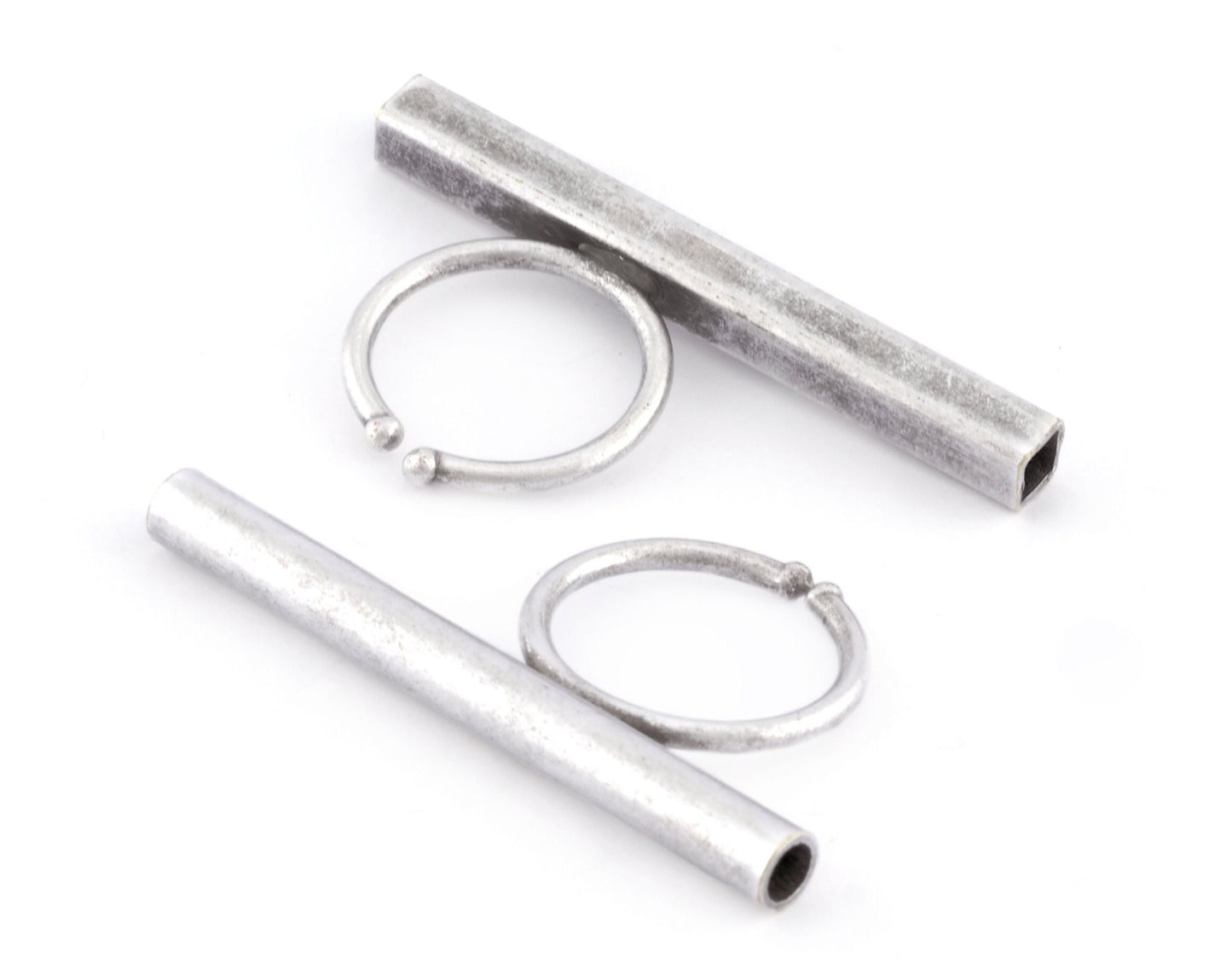 Square Round Tube Adjustable Ring Blank - Antique Silver Plated Brass (50mm Tube ) 4917 - 5037