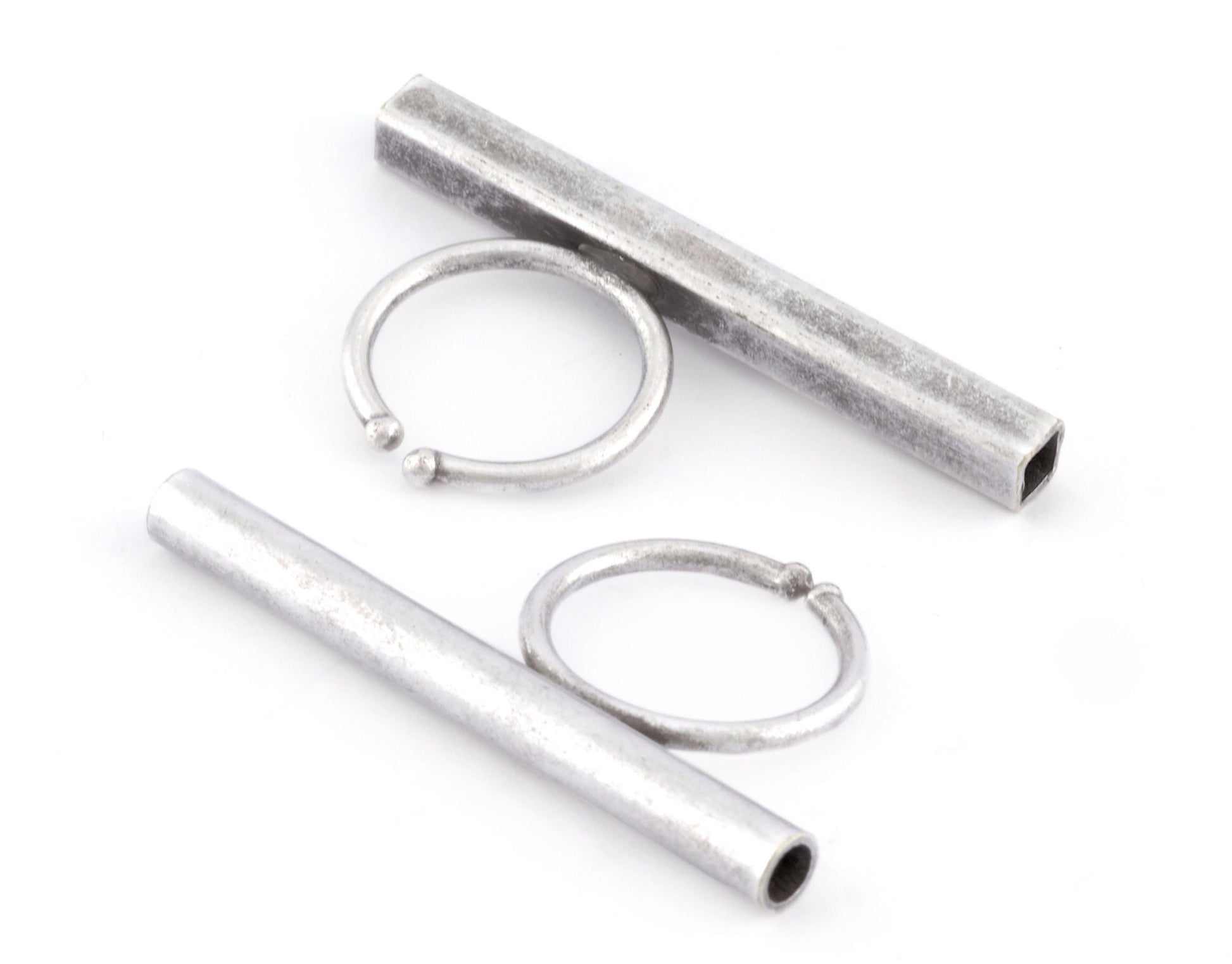 Square Round Tube Adjustable Ring Blank - Antique Silver Plated Brass (50mm Tube ) 4917 - 5037