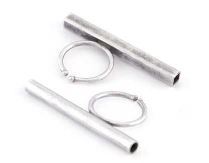 Square Round Tube Adjustable Ring Blank - Antique Silver Plated Brass (50mm Tube ) 4917 - 5037