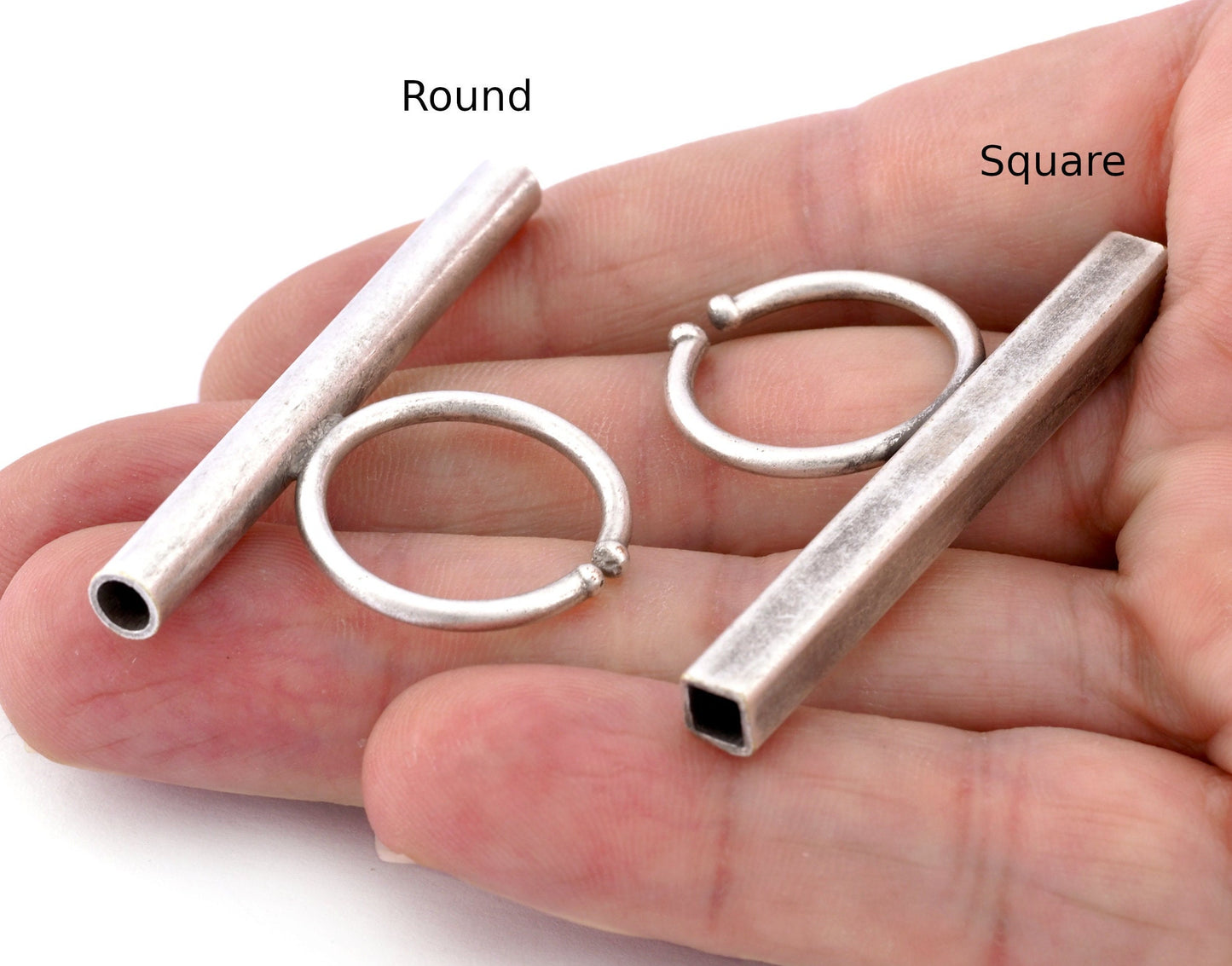 Square Round Tube Adjustable Ring Blank - Antique Silver Plated Brass (50mm Tube ) 4917 - 5037