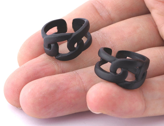 Knot Chain Ring Band Adjustable Black Painted Brass 4027