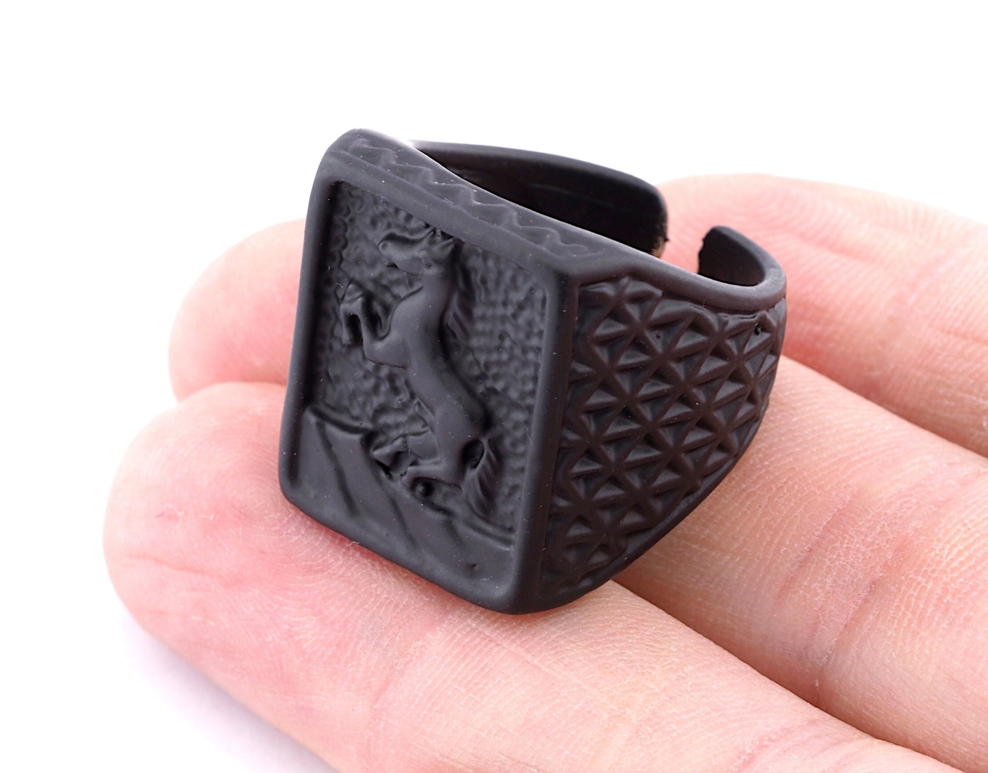 Horse Signet Adjustable Ring Brass Black Painted (9US - 12US inner size) 4734
