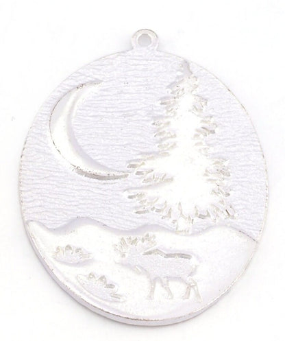 Pine Crescent Deer Landscape Tree Moon Charms Pendant Raw Brass - Antique Silver - Shiny Silver - Shiny Gold Plated 41x30mm 5016