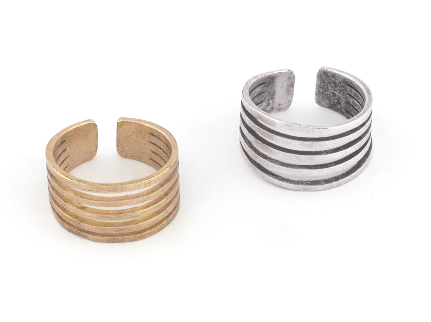 Minimalist Lines Adjustable 5 line Ring Raw brass - Antique Silver Plated (4 - 6US inner size) 5036