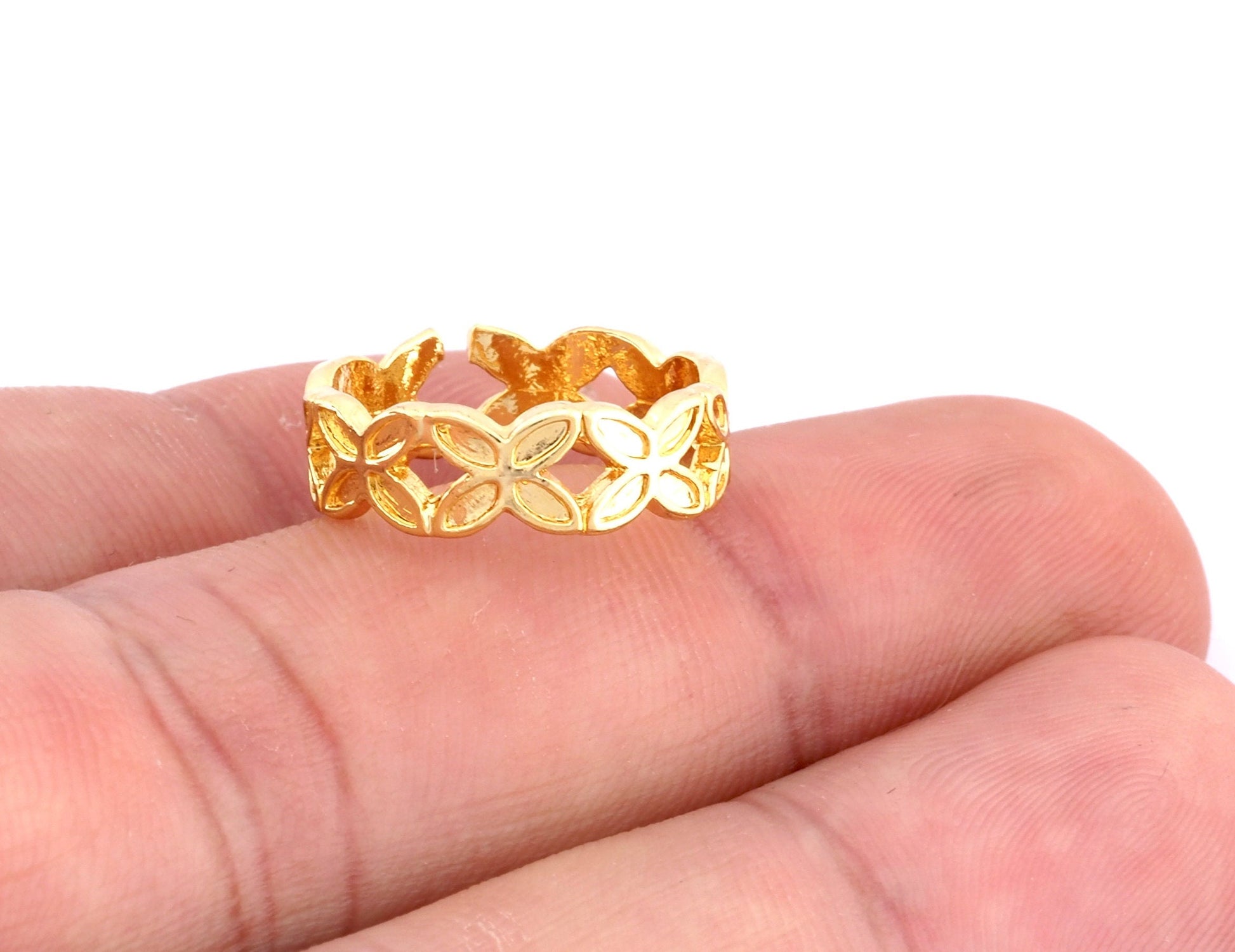 Minimalist Ring Butterflies Adjustable Ring Shiny Gold Plated brass (17mm 7US inner size) OZ3184