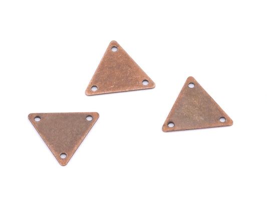 Equilateral triangle connector Antique copper plated brass 12x14mm tag charms with 3 hole, 620SDD-34