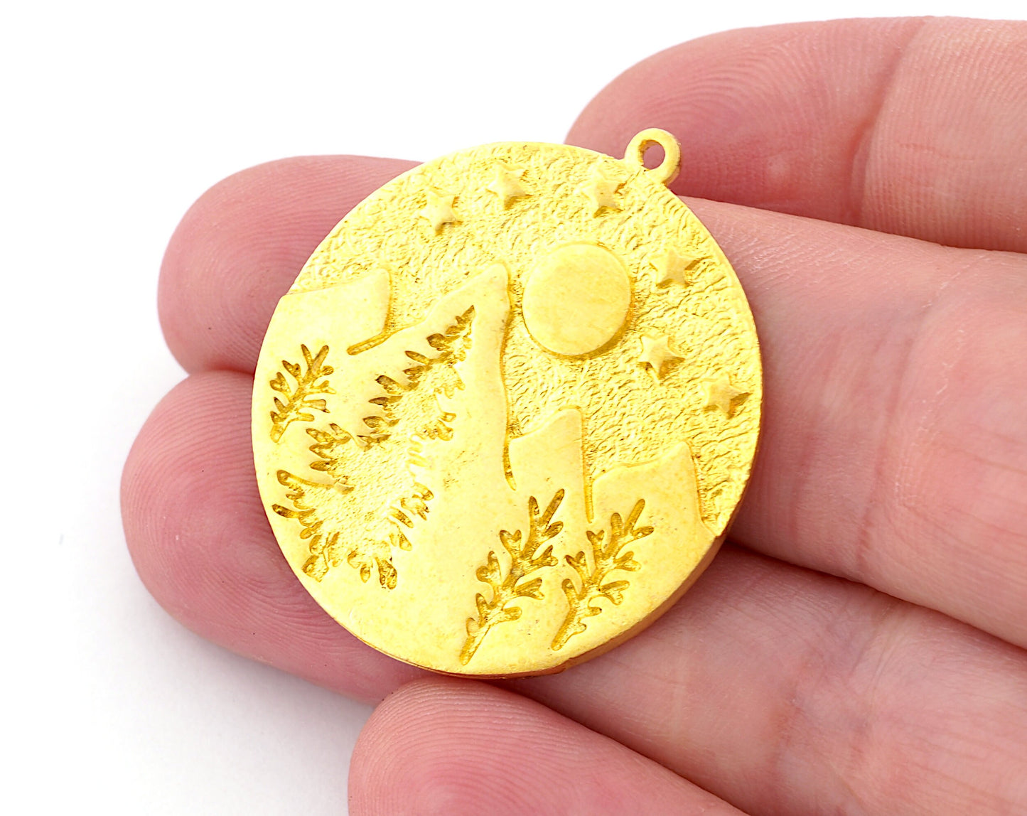 Pine Forest Moon Sun Landscape Tree Charms Pendant Raw Brass - Antique Silver - Shiny Silver - Shiny Gold Plated 34x30mm 5017