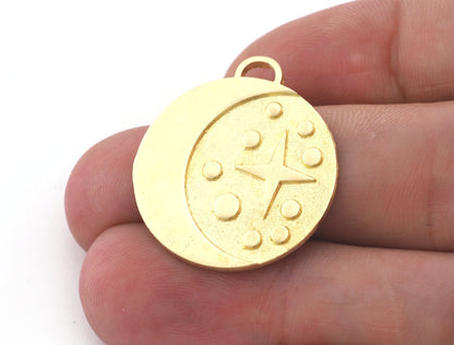 Crescent Star Charms Pendant Raw Brass 27x24mm 5018