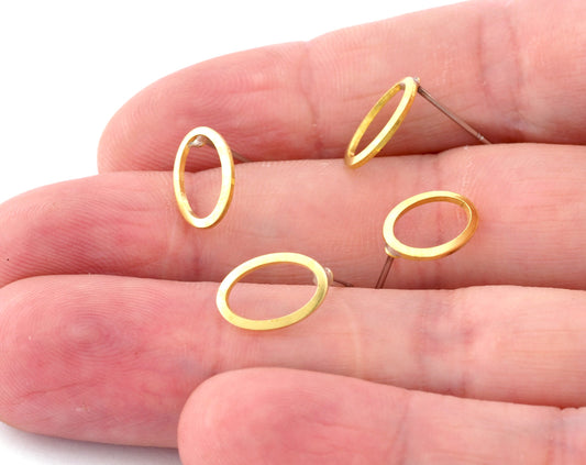 Oval frame earring post stud Raw brass 11x7mm 5019
