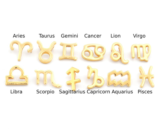 Horoscope Zodiac Symbols Pendant,10 mm Add on charm Beads Bracelet Necklace Part Shiny Gold Plated Brass 1800