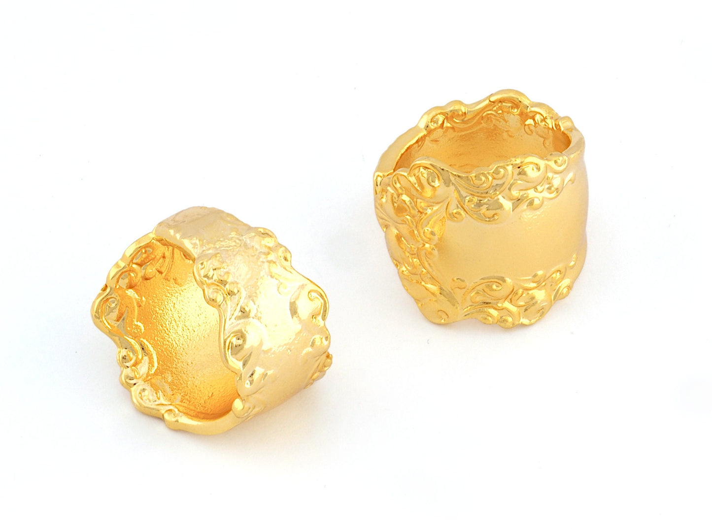 Spoon Ring Flower Patterned Adjustable Ring Shiny Gold Plated brass (18mm 8US inner size) OZ3901