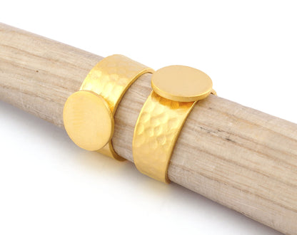 Signet Ring Hammered Adjustable Blank - Matte Gold Plated Brass (18-20.5mm 8-10.5US inner size - Adjustable ) 13mm Blank 5010