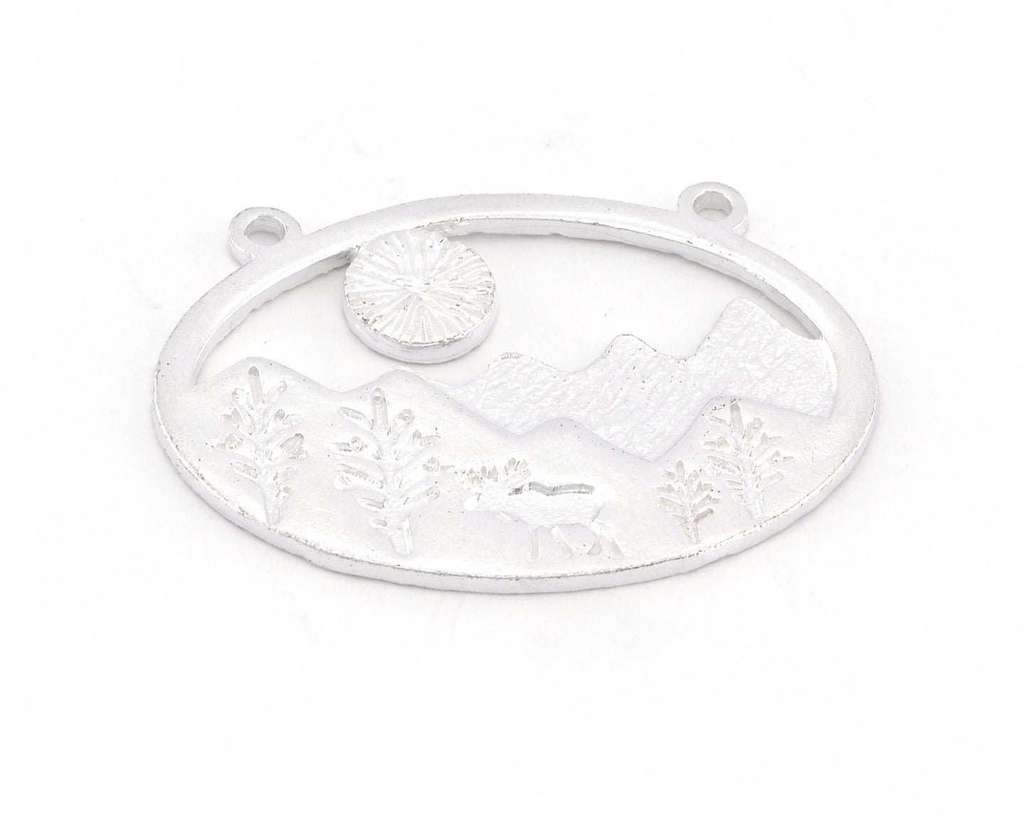 Landscape Deer Tree Forest Charms Connector Mountain Pendant Raw Brass - Antique Silver - Shiny silver - Shiny Gold Plated 36x25mm 5014