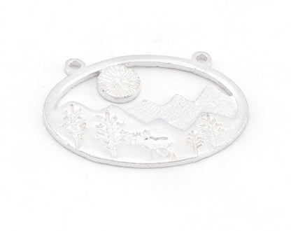 Landscape Deer Tree Forest Charms Connector Mountain Pendant Raw Brass - Antique Silver - Shiny silver - Shiny Gold Plated 36x25mm 5014