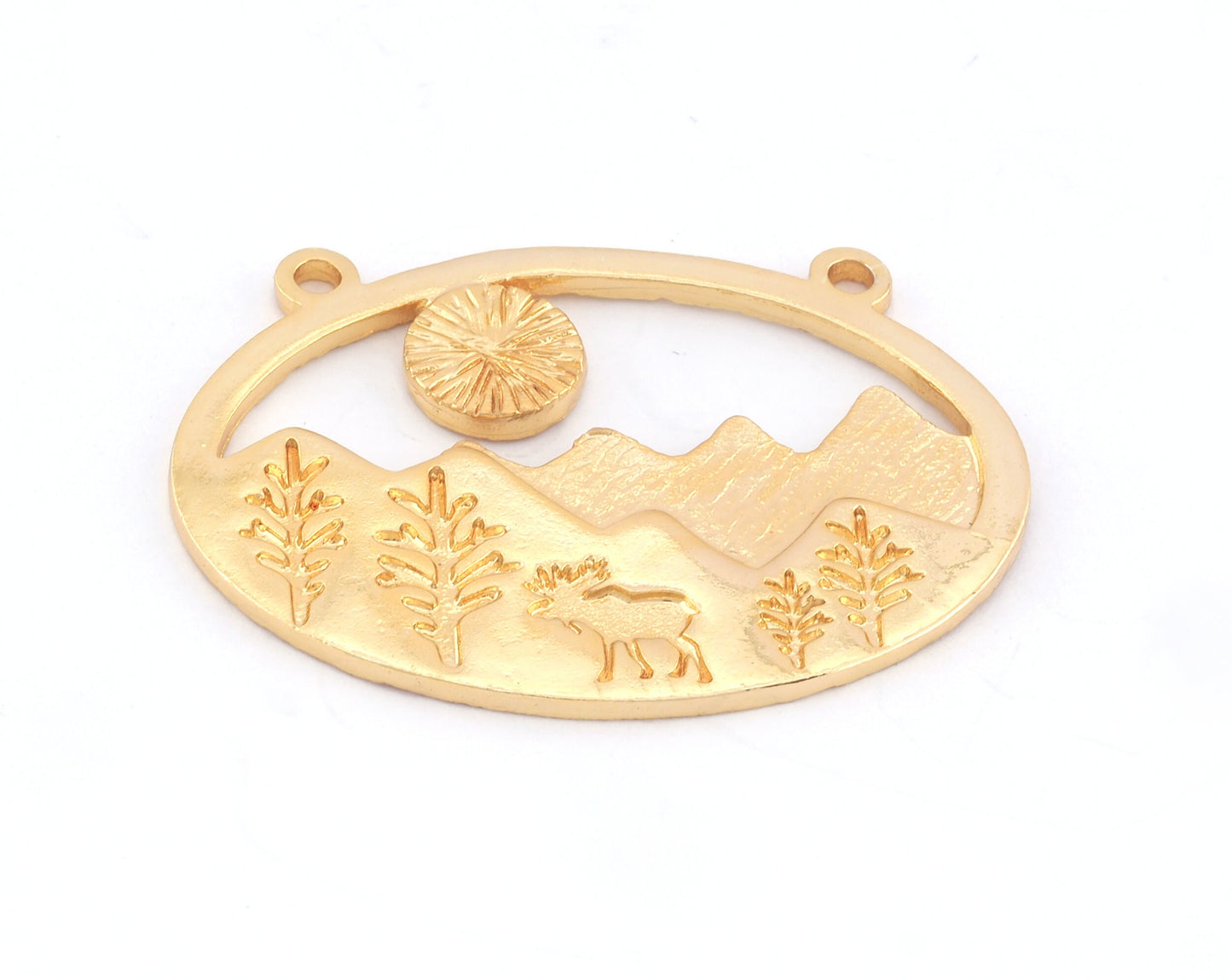 Landscape Deer Tree Forest Charms Connector Mountain Pendant Raw Brass - Antique Silver - Shiny silver - Shiny Gold Plated 36x25mm 5014
