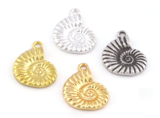 Ammonite fossil shell charms 21x15mm Raw Brass, Shiny Silver, Antique silver, Shiny gold plated brass OZ4331