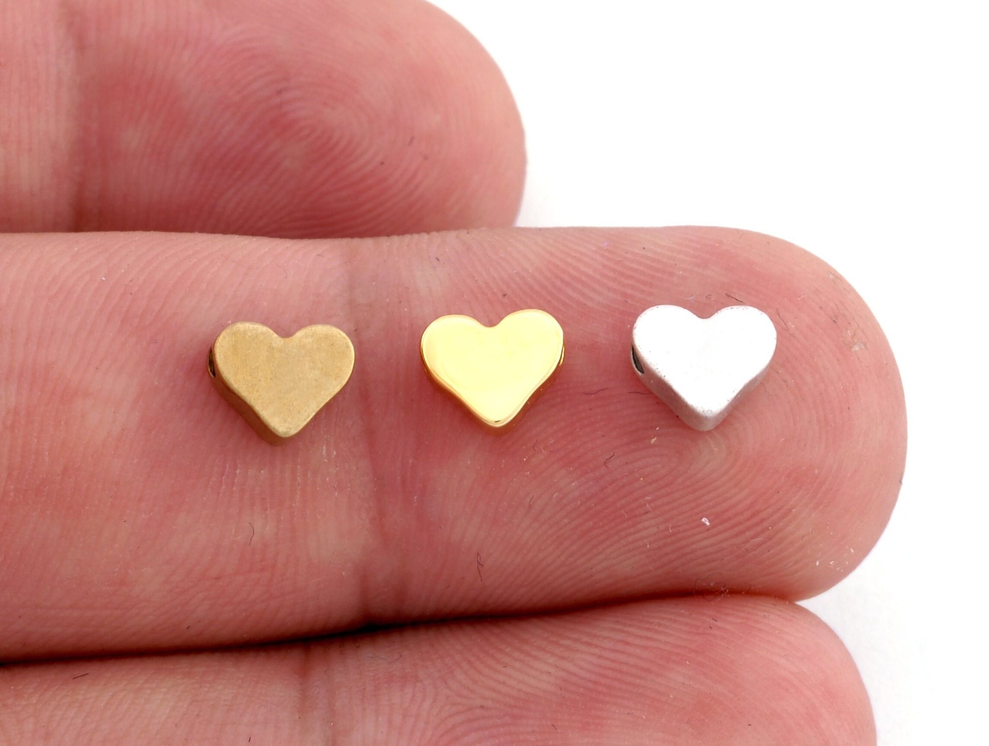 Heart Shape Beads 7mm Raw Brass, Antique silver, Shiny gold plated (hole 1.4mm 0.055") bab1 oz282