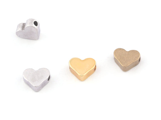 Heart Shape Beads 7mm Raw Brass, Antique silver, Shiny gold plated (hole 1.4mm 0.055") bab1 oz282