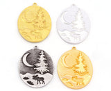 Pine Crescent Deer Landscape Tree Moon Charms Pendant Raw Brass - Antique Silver - Shiny Silver - Shiny Gold Plated 41x30mm 5016