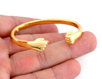 Punch Bracelet Shiny Gold Plated Brass (55mm inner size - Adjustable ) 5034