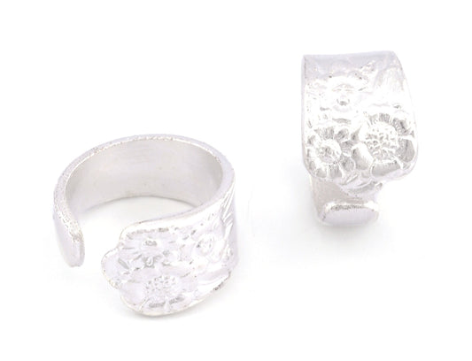 Spoon Ring Flower Patterned Adjustable Ring Shiny Silver Plated Brass (18mm 8US inner size - Adjustable ) OZ2543