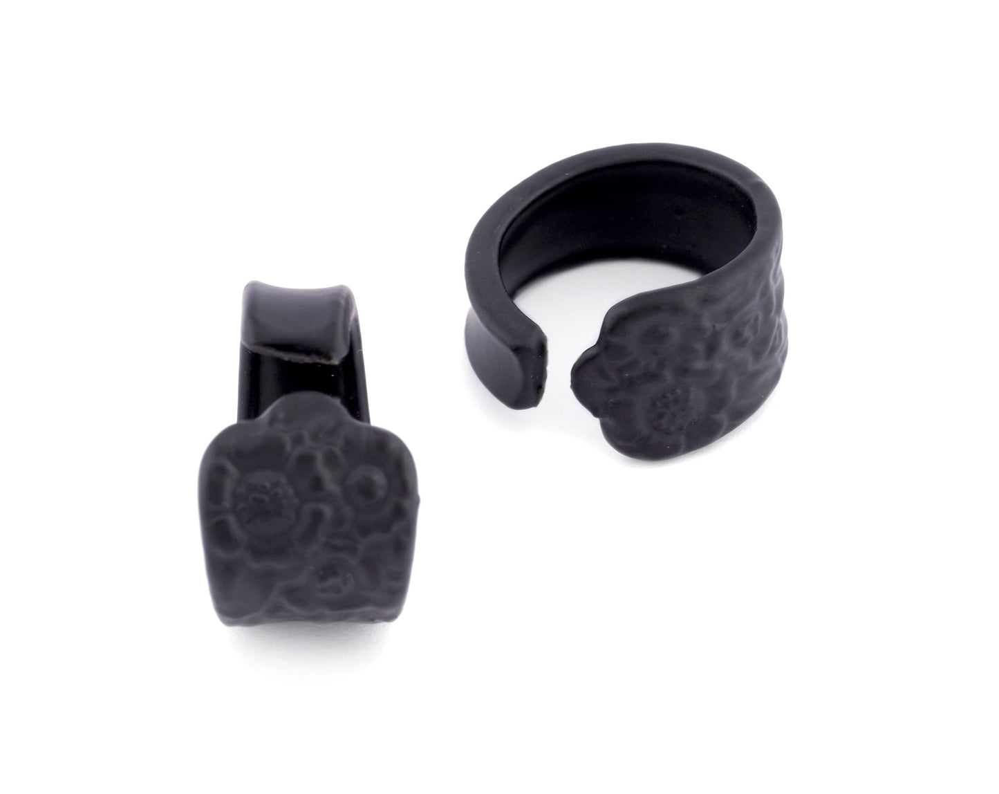 Spoon Ring Flower Patterned Adjustable Ring Black Painted Brass (18mm 8US inner size) OZ2543