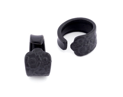 Spoon Ring Flower Patterned Adjustable Ring Black Painted Brass (18mm 8US inner size) OZ2543