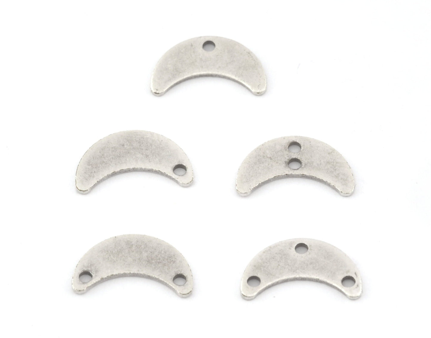 Crescent Moon Charms 15 mm Hole Options Antique Silver Plated Brass Connector Findings Stamping 4955 - 56