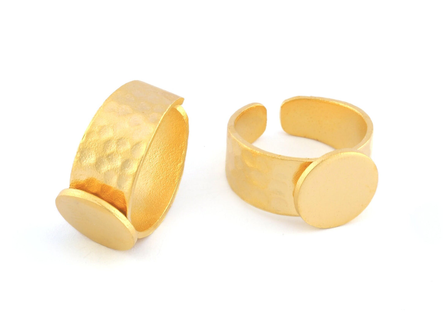 Signet Ring Hammered Adjustable Blank - Matte Gold Plated Brass (18-20.5mm 8-10.5US inner size - Adjustable ) 13mm Blank 5010