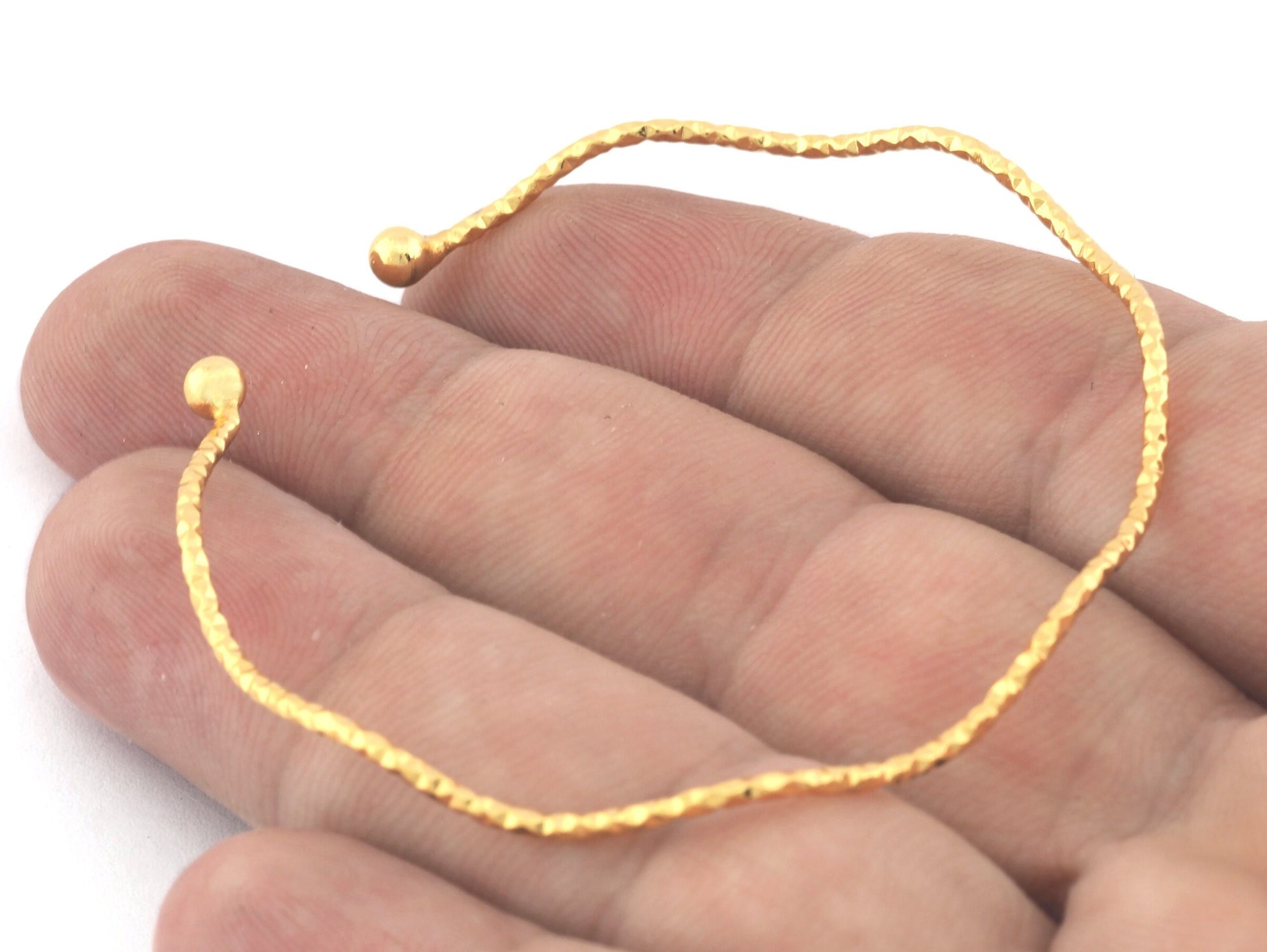 Ball Wire Bracelet Textured Adjustable 55mm Gold plated brass 2437