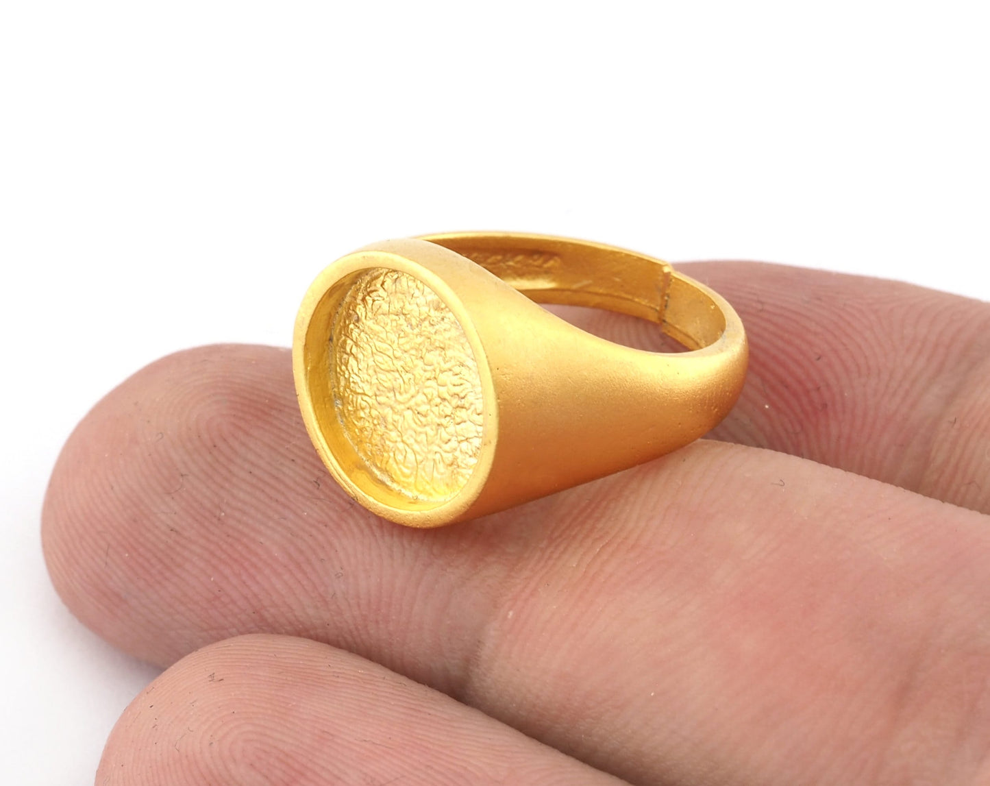 Signet Ring Adjustable ring blank bezel settings size 6US - 9US Matte Gold Plated Brass with 12mm base setting 3951