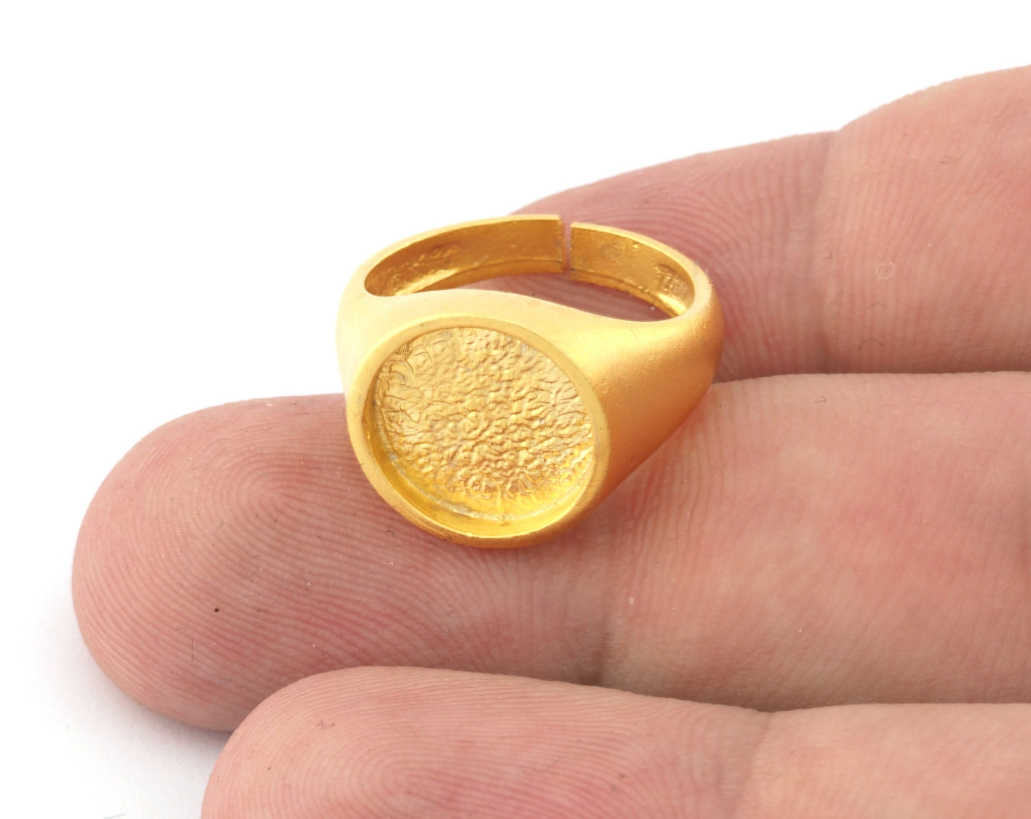 Signet Ring Adjustable ring blank bezel settings size 6US - 9US Matte Gold Plated Brass with 12mm base setting 3951