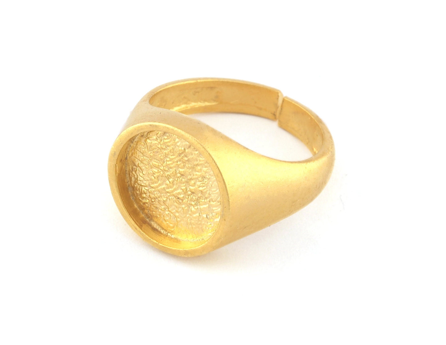 Signet Ring Adjustable ring blank bezel settings size 6US - 9US Matte Gold Plated Brass with 12mm base setting 3951