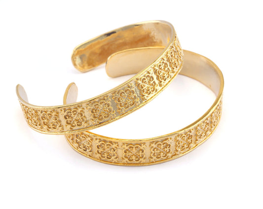 Textured Bracelet Shiny Gold Plated Brass 1 pc. (60mm inner size - Adjustable ) OZ2963