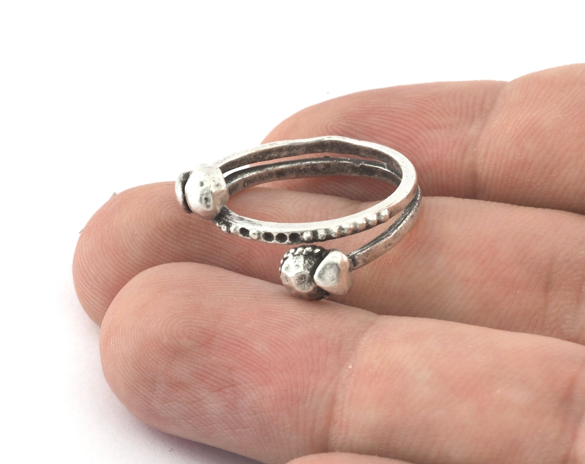 Minimalist Adjustable Ring Brass Diamond Antique Silver Plated Brass (17.5mm 7US inner size) OZ3913