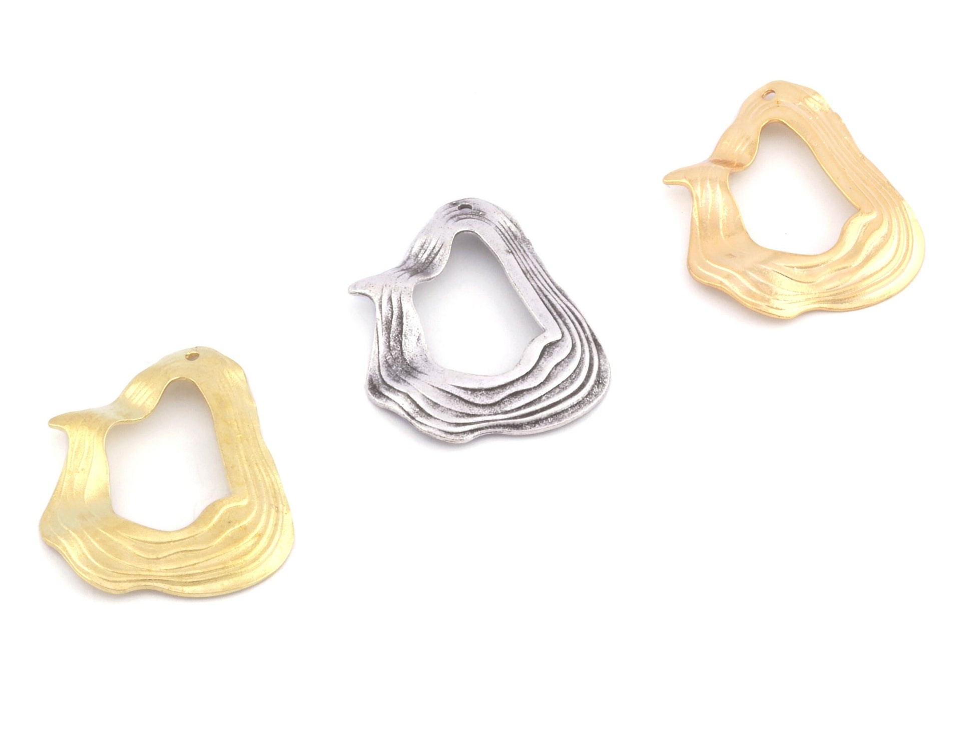 Wavy Charms Raw brass - Antique silver plated - Shiny gold plated 31x25mm Earring charms , findings 2900-200