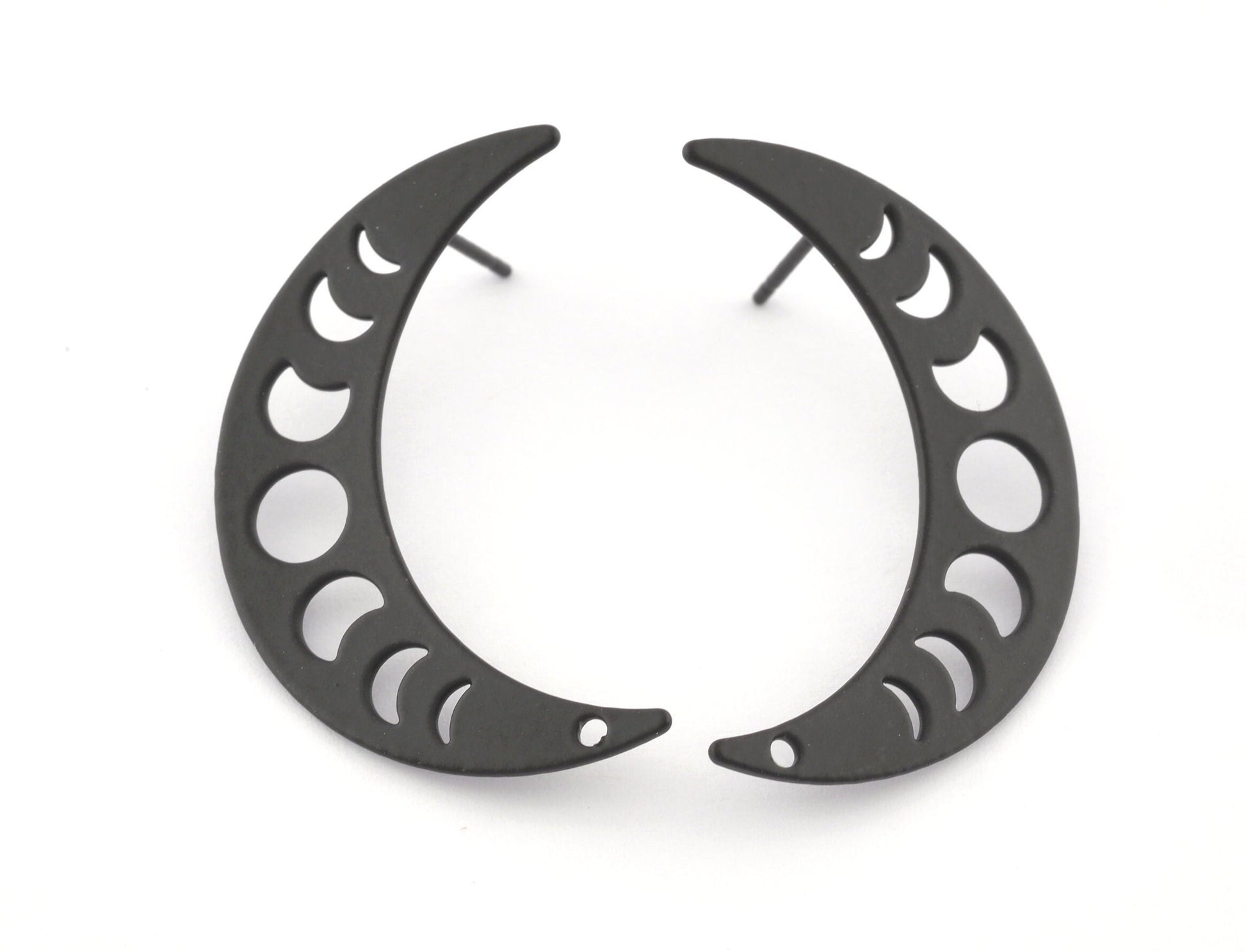 Earring Posts Stud Crescent Moon Statements (35.5mm) Black Painted Brass 4583