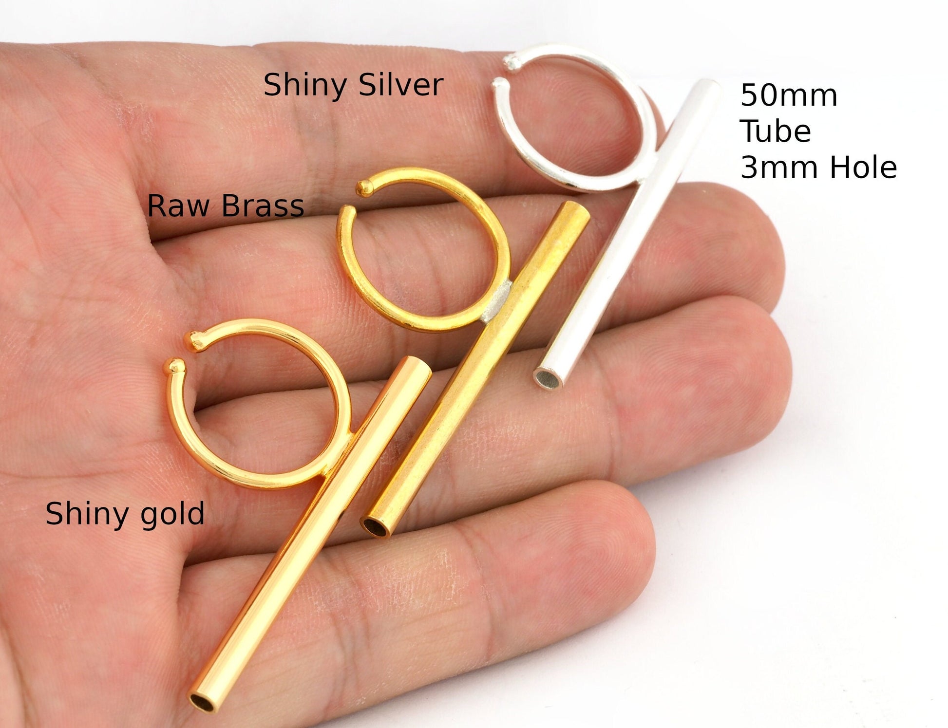 Round Tube Adjustable Ring Blank Raw Brass - Shiny silver - Shiny gold plated (50mm Tube ) 5078