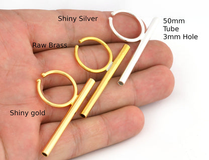 Round Tube Adjustable Ring Blank Raw Brass - Shiny silver - Shiny gold plated (50mm Tube ) 5078