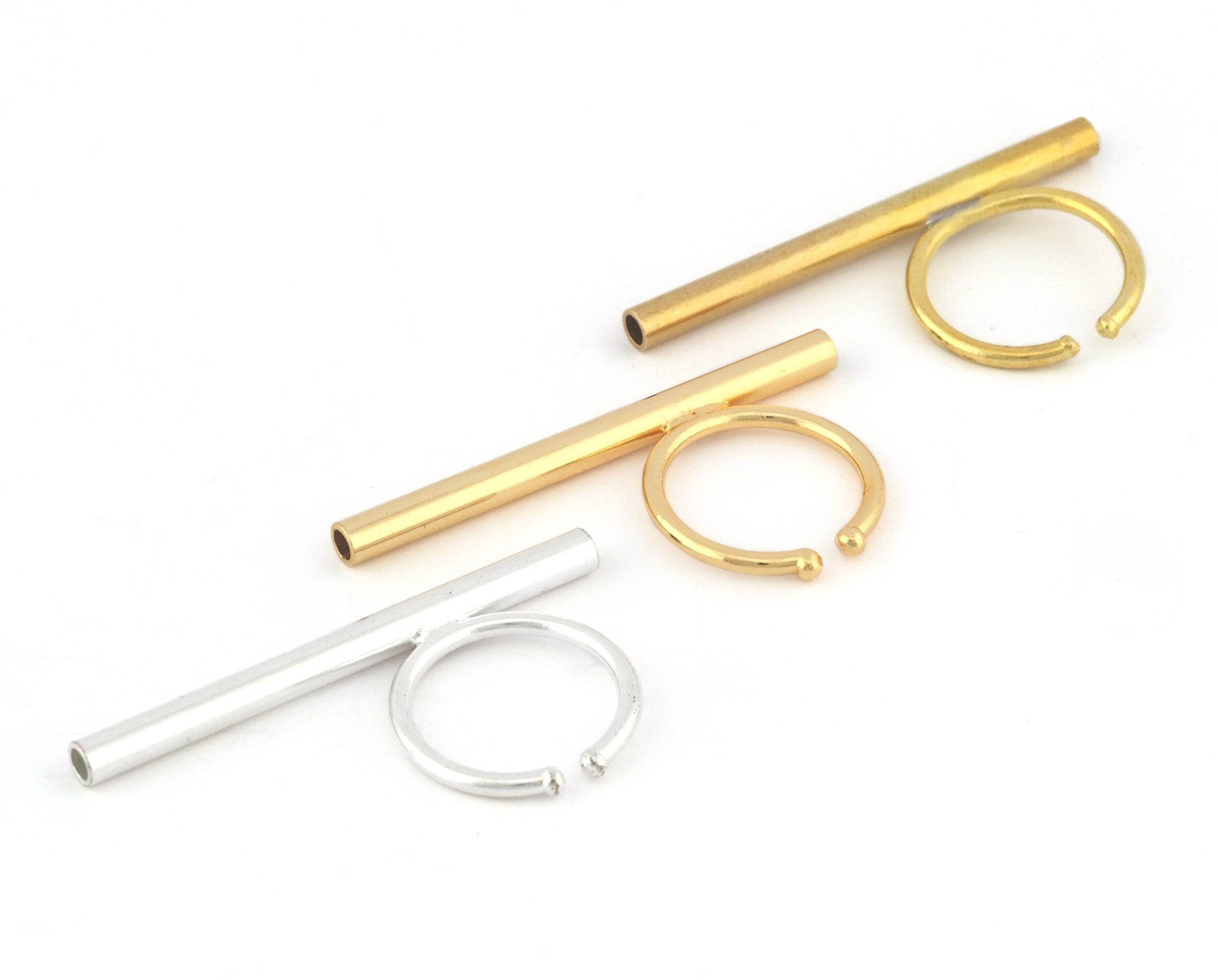 Round Tube Adjustable Ring Blank Raw Brass - Shiny silver - Shiny gold plated (50mm Tube ) 5078