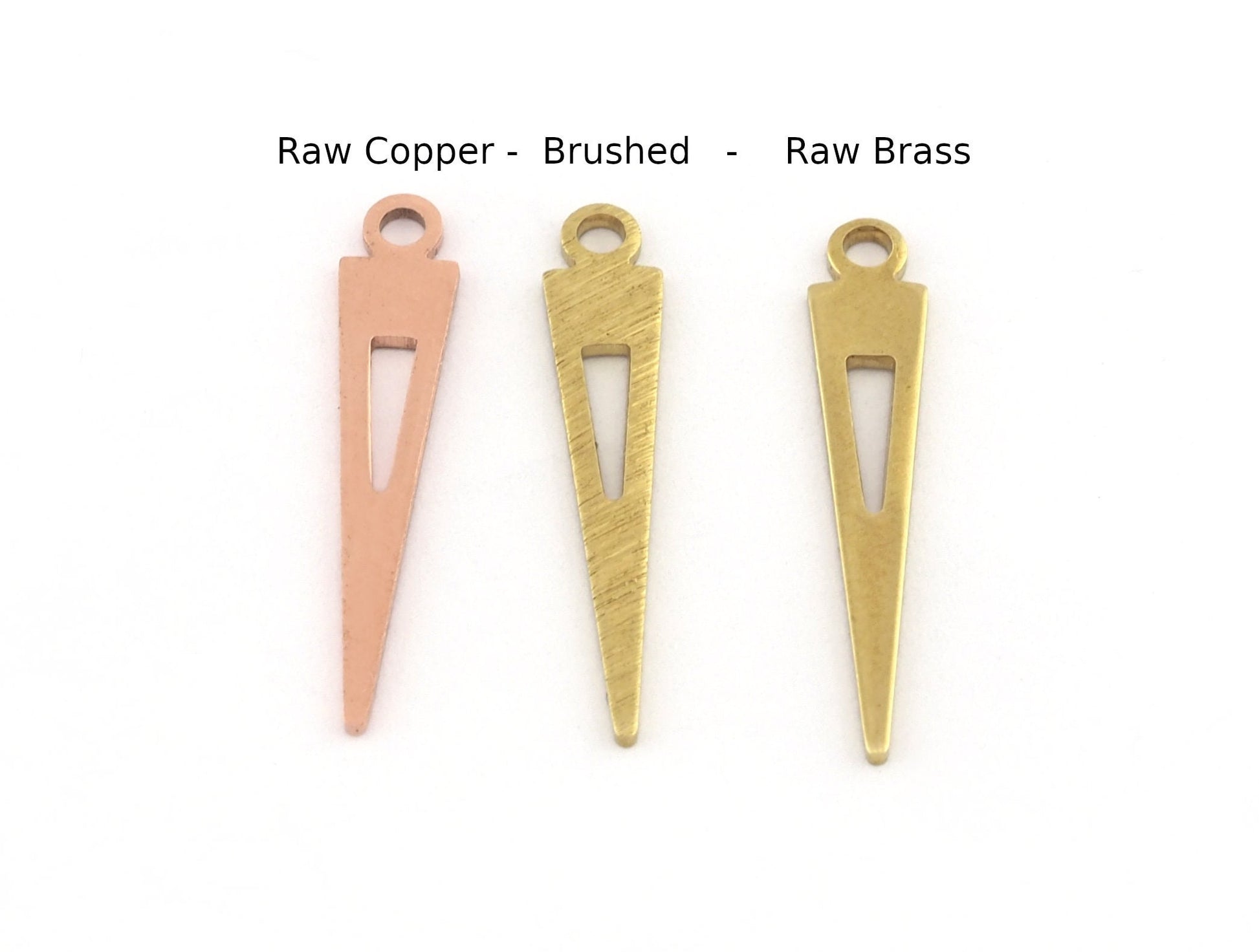 Triangle charms raw brass - Copper - Brushed Brass 23x4.5mm 1 hole findings 5103 - 40