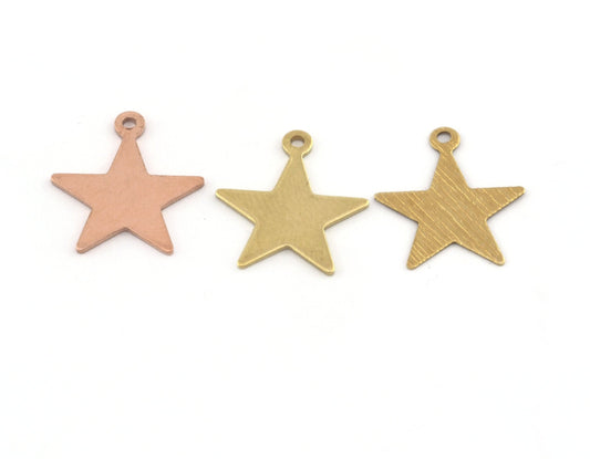 Star Charms Tag Blank Copper - Raw brass - Brushed Brass 1 holes tags charms findings (18mm) 5105