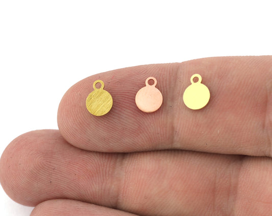 Round Circle Disc Tag Stamping Charms Raw Brass - Brushed Brass - Raw Copper 6mm 1 hole Findings 5107
