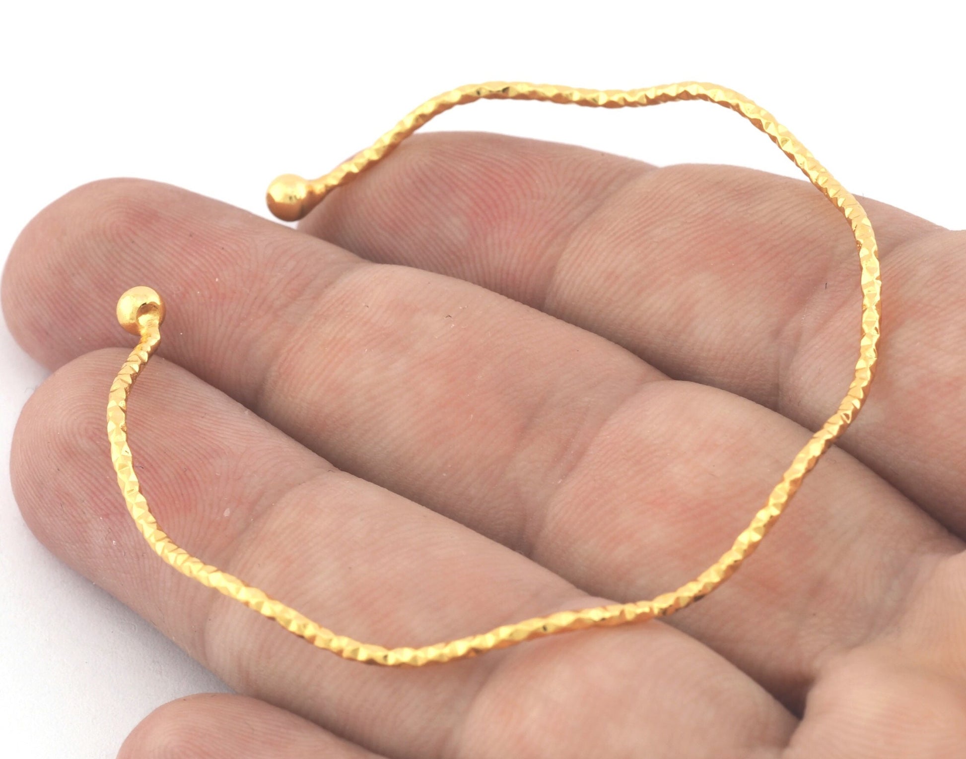 Ball Wire Bracelet Textured Adjustable 55mm Gold plated brass 2437