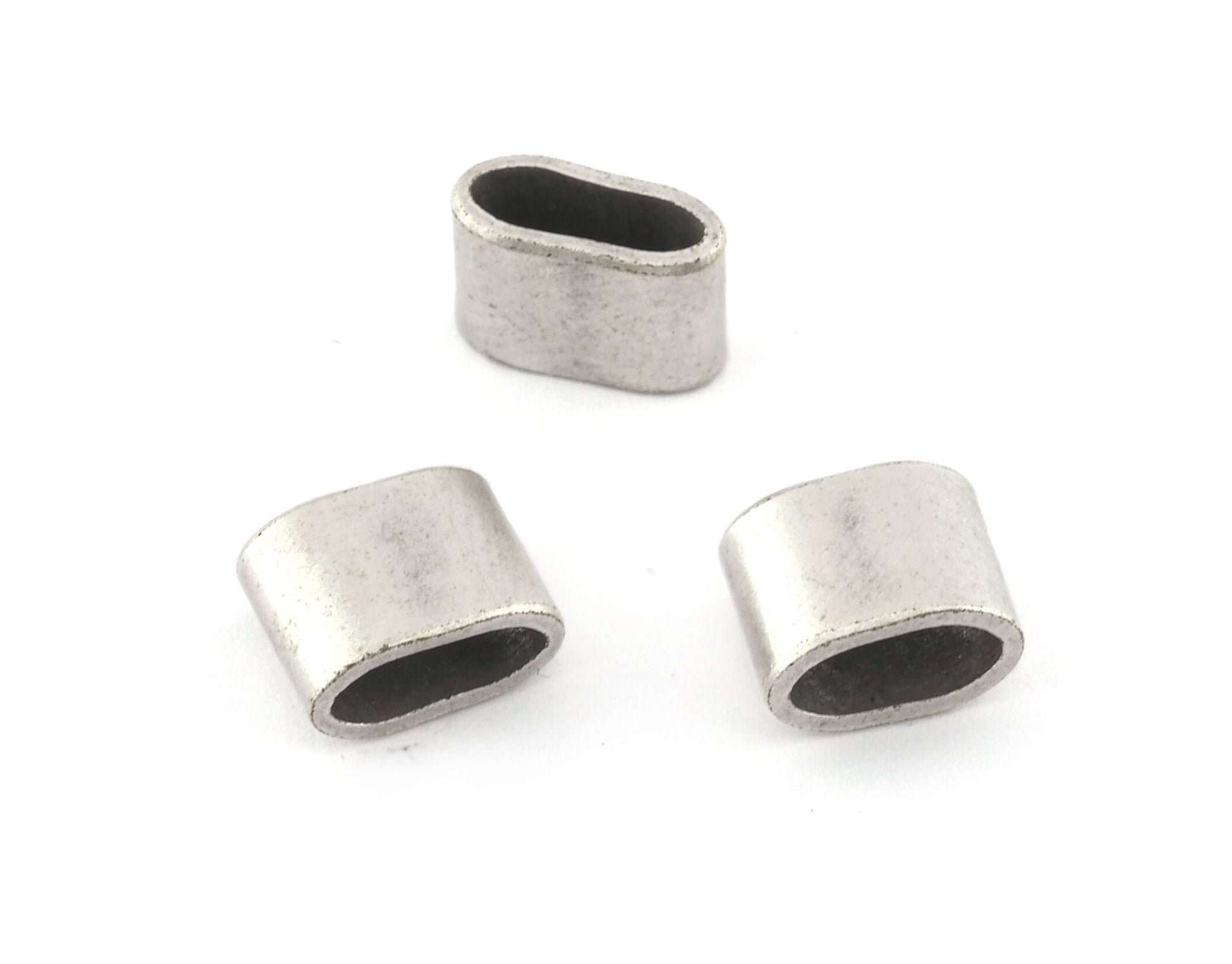 Spacer leather, ribbon ,cord ,slider , (hole 9x4mm) (Outer dim. 11x6mm) Antique Silver Plated brass tube beads, babs 5088